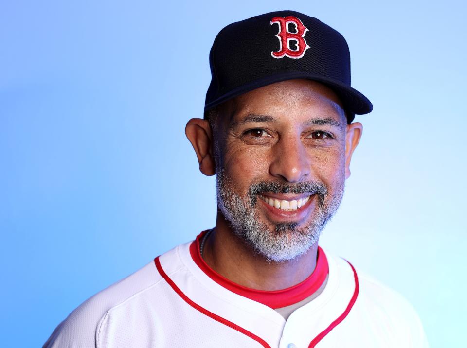 FORT MYERS, FLORIDA - FEBRUARY 20: Manager Alex Cora of the Boston Red Sox poses for a portrait at JetBlue Park at Fenway South on February 20, 2024 in Fort Myers, Florida. (Photo by Elsa/Getty Images)