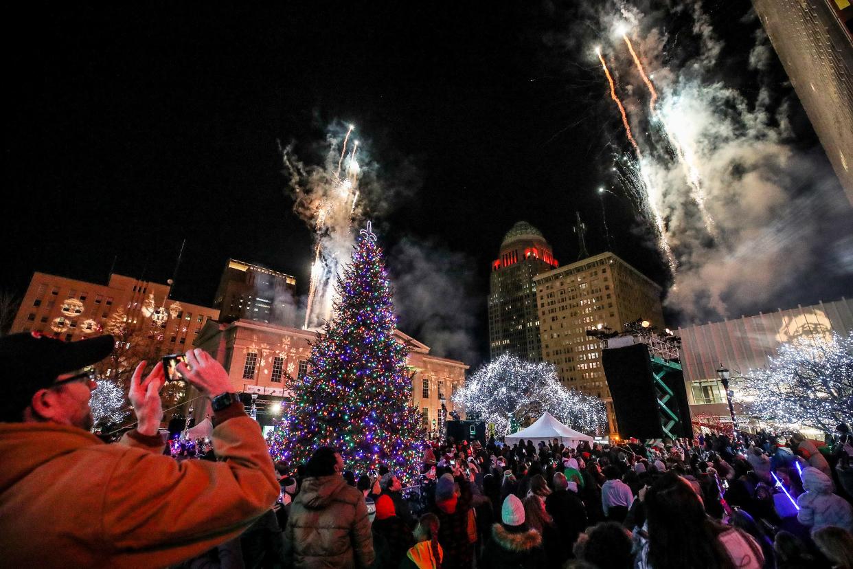 Fireworks light up the sky over Jefferson Square Park during Light Up Louisville.