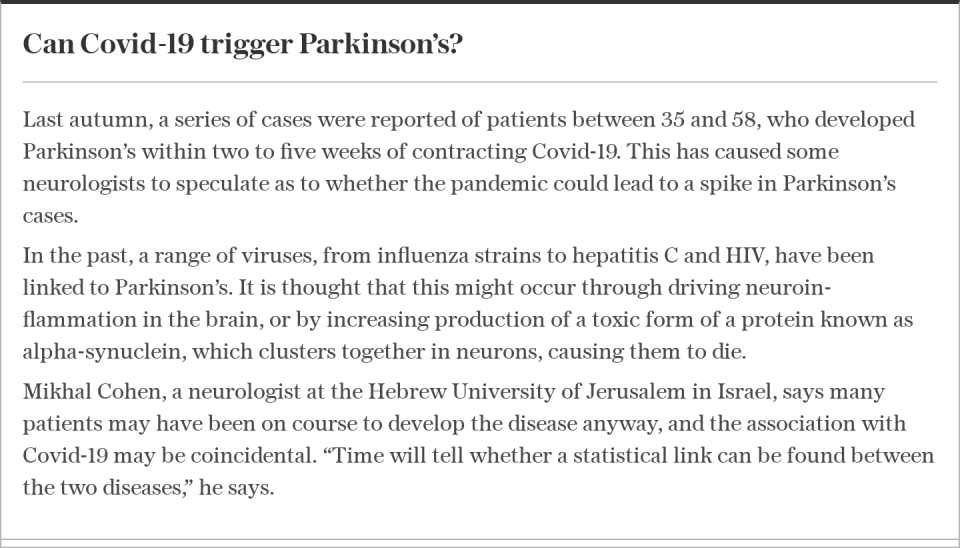 Can Covid-19 trigger Parkinson’s?