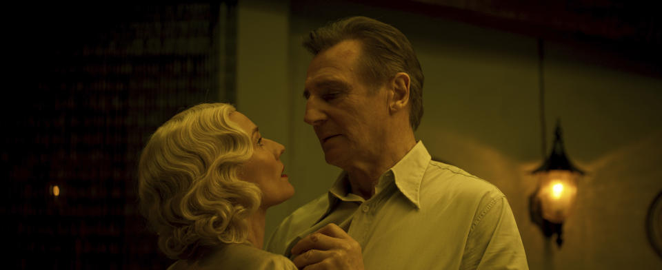 This image released by Open Road Films shows Diane Kruger, left, and Liam Neeson in a scene from "Marlowe." (Open Road Films via AP)