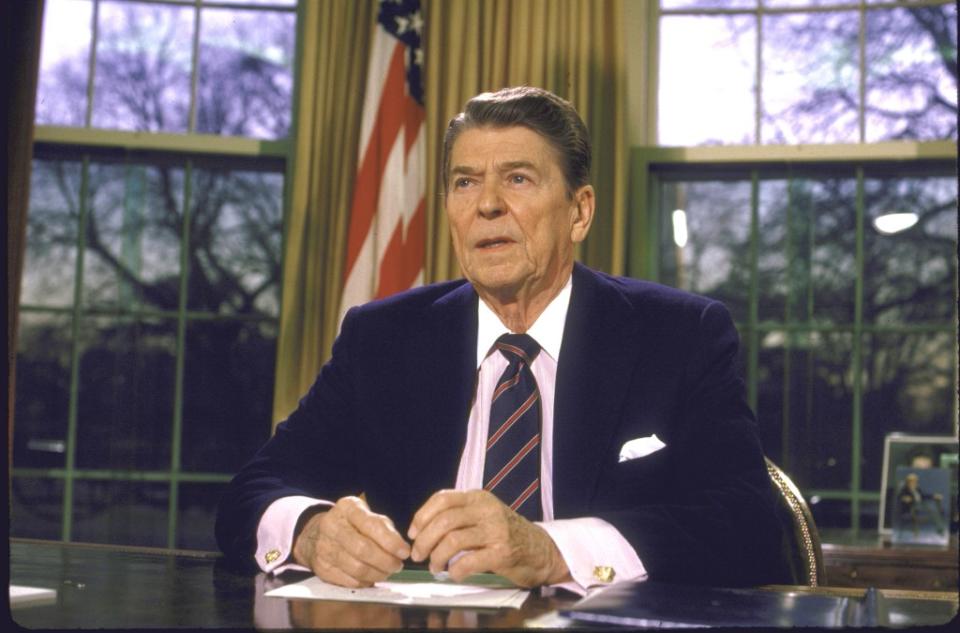 Pres. Ronald Reagan was slated to give a State of the Union address on the evening of the Challenger tragedy; he quickly changed focus. Getty Images