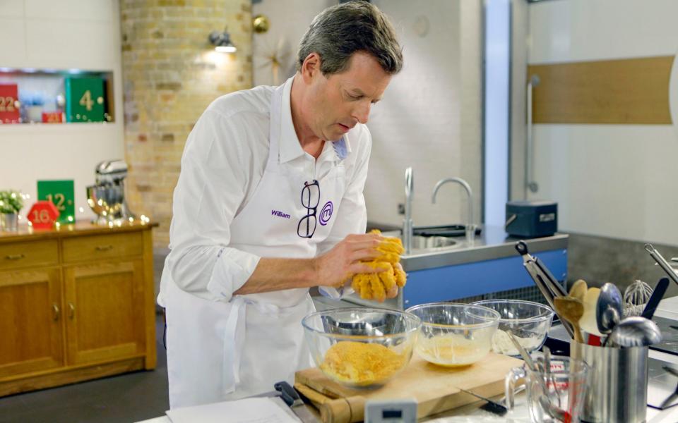 William Sitwell making chicken Kyivs on MasterChef: Battle of the Critics