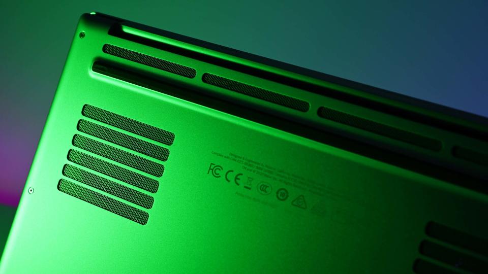 Razer Blade 14 Mercury Edition cooling vents mounted on its underside