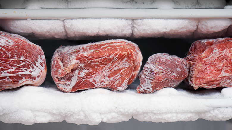 Beef in badly frosted freezer