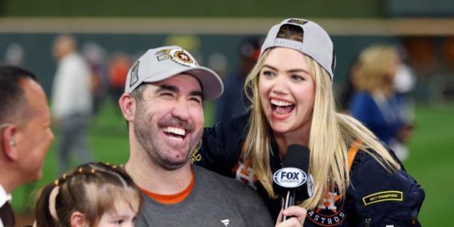 Kate Upton celebrates Justin Verlander before Astros-Phillies Game 1