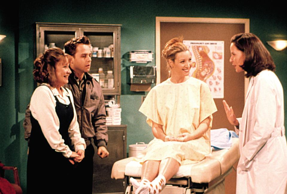 <h1 class="title">FRIENDS, Debra Jo Rupp, Giovanni Ribisi, Lisa Kudrow, 1994-present, episode 'The One With Phoebe's U</h1><cite class="credit">©NBC/Courtesy Everett Collection</cite>