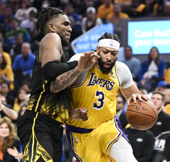 San Francisco, CA - MAY 02: Los Angeles Lakers forward Anthony Davis, right, makes a move.