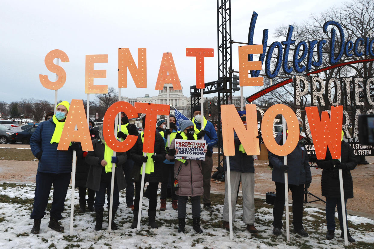 A vigil calling for voter rights legislation takes place a year after the January 6 Capitol Riot at the National Mall in Washington, D.C. on January 6, 2021. (MediaPunch/IPX)