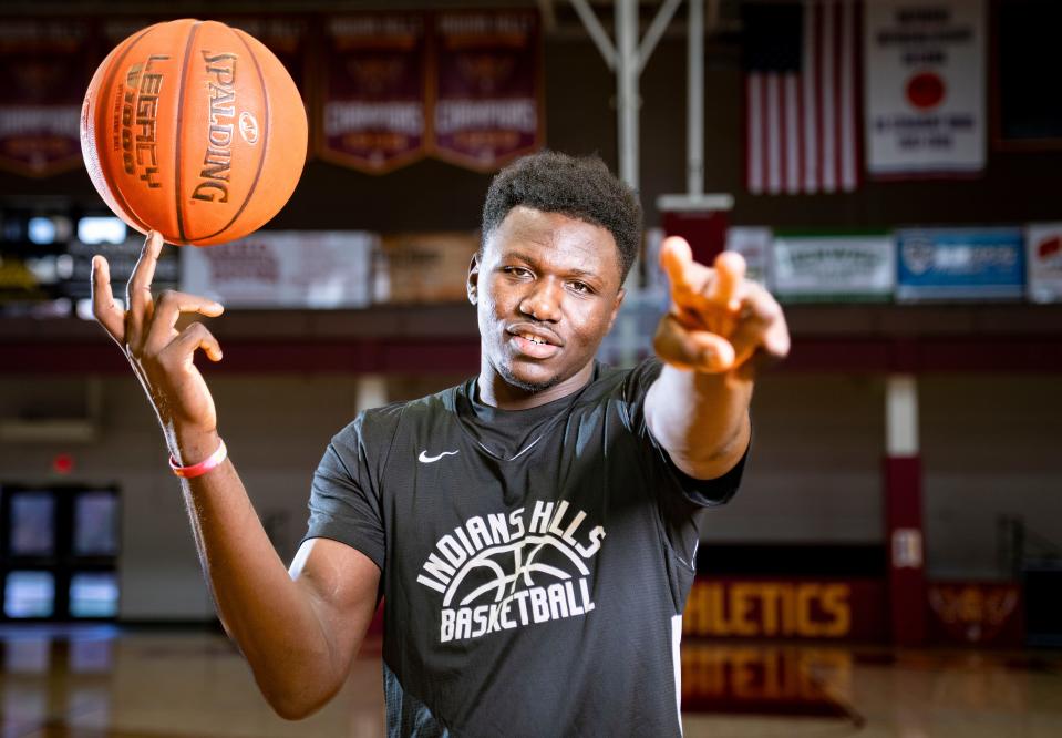 Chris Mpaka stands for a photo before basketball practice at Indian Hills Community College in Ottumwa on Oct. 24. Mpaka had practically no possessions when he left his home in the Democratic Republic of the Congo and moved to the United States.