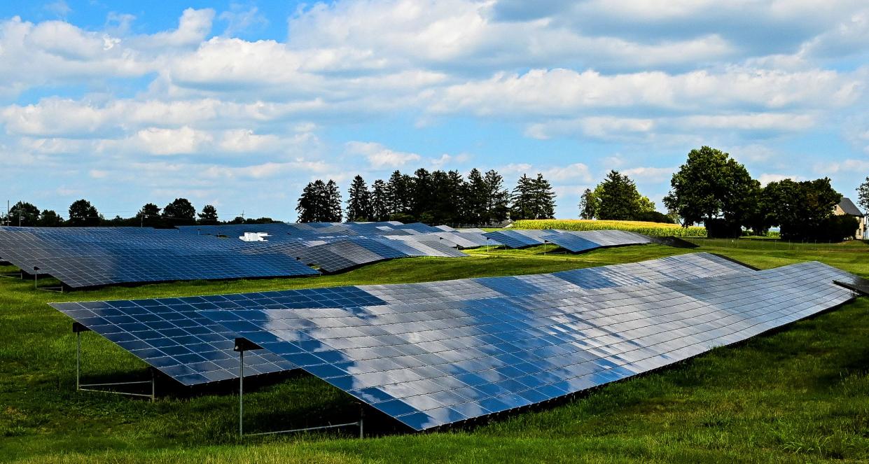 Solar panels are shown in a field near the Maryland prisons off Route 65 south of Hagerstown.