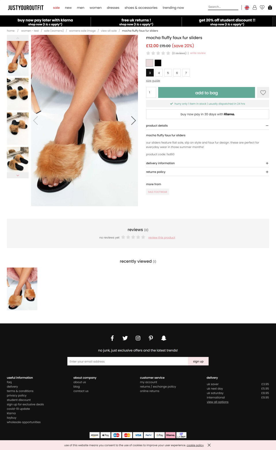 An ad for ‘faux fur’ sliders on the Just Your Website which was investigated by the ASA (ASA/PA)