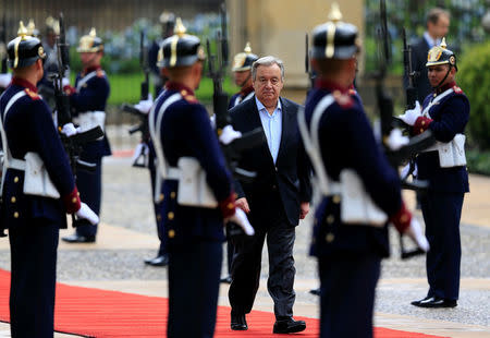 U.N. Secretary General Antonio Guterres arrives for a meeting at the presidential palace in Bogota, Colombia January 13, 2018. REUTERS/Jaime Saldarriaga