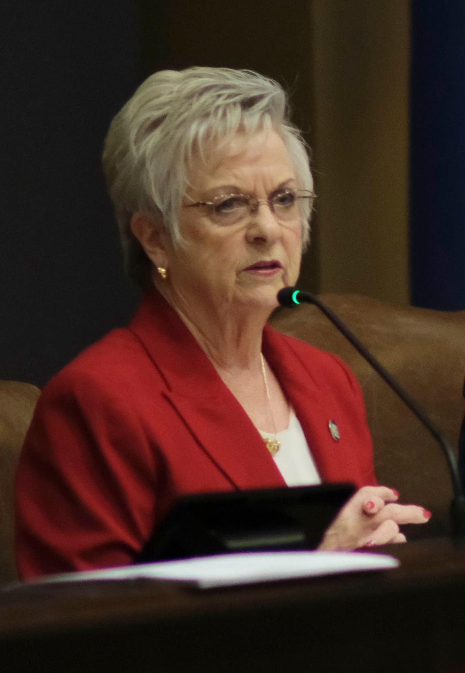 State Sen. Julie Daniels speaks during a meeting of the Senate Rules Committee.