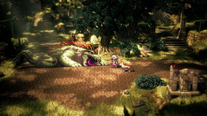 Ochette and her companion are seen standing over the body of a dead monster.