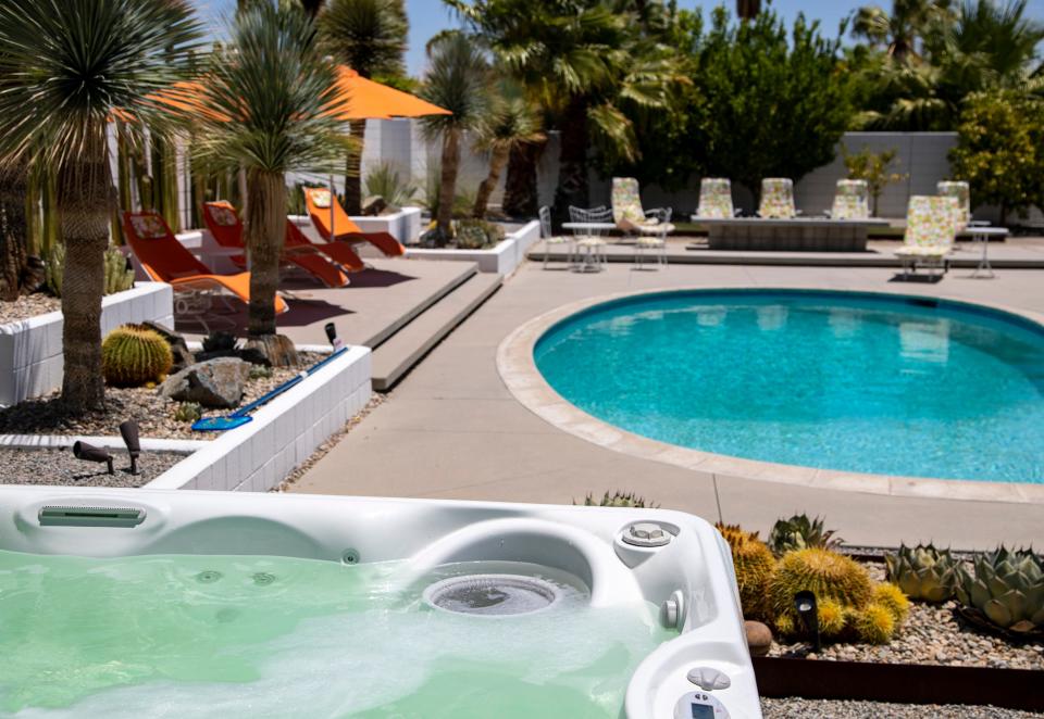 A hot tub is seen available for guests with the rental of the pool space at Heather Carson's home in Palm Springs, Calif., Wednesday, June 29, 2022.