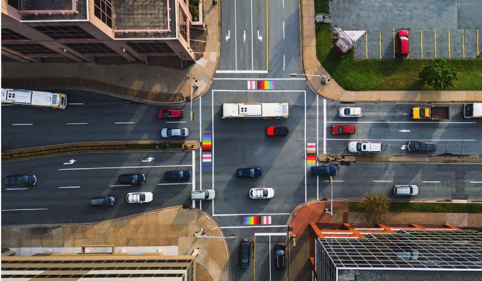 The intersection of Alderney Drive and Ochterloney Street in Dartmouth, N.S., as seen from above. (Halifax Regional Municipality - image credit)