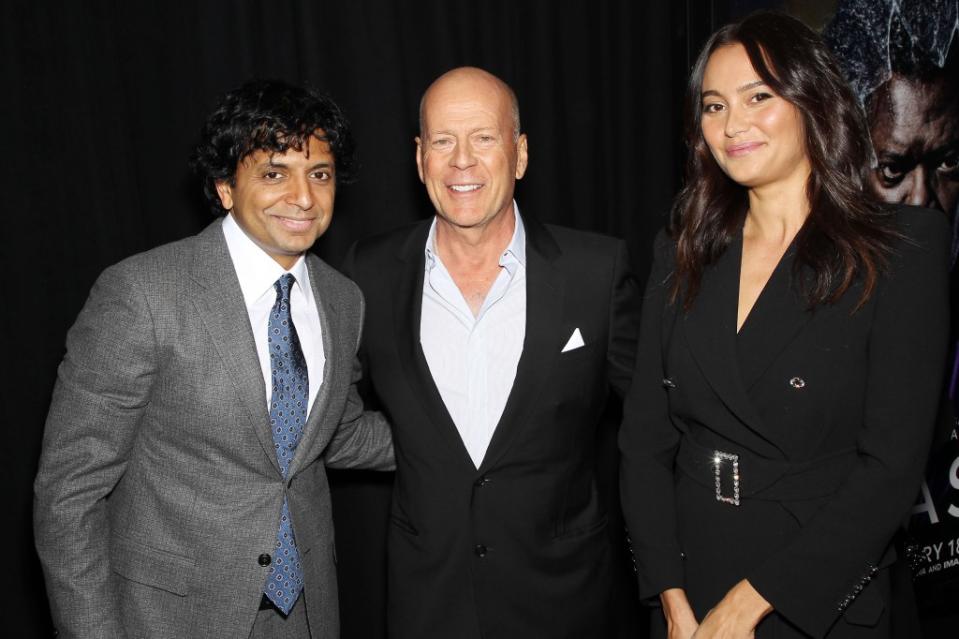 Director M. Night Shyamalan talked about his “Sixth Sense” star Bruce Willis (center) recently. Marion Curtis/StarPix for Universal Pictures/Shutterstock