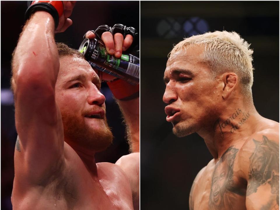 Justin Gaethje (left) challenges Charles Oliveira for the UFC lightweight title (Getty Images)