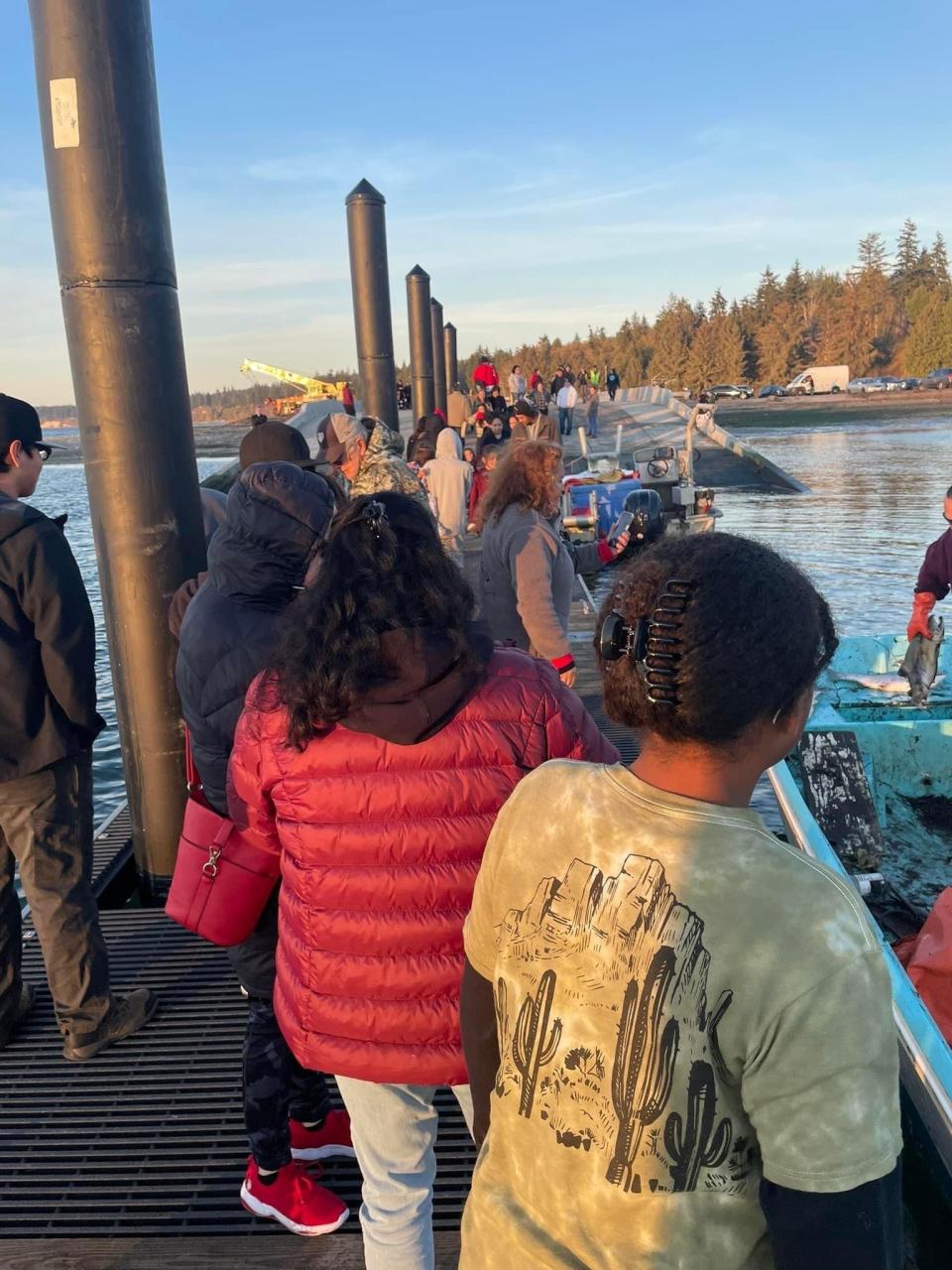 Youths and elders of Port Gamble S'Klallam attend a celebration event for the opening of the new south boat ramp at Point Julia on Nov. 15, 2022.