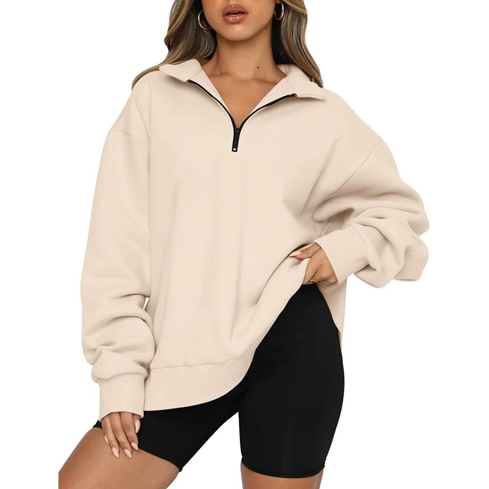 Trendy Queen Womens Oversized Half Zip Pullover