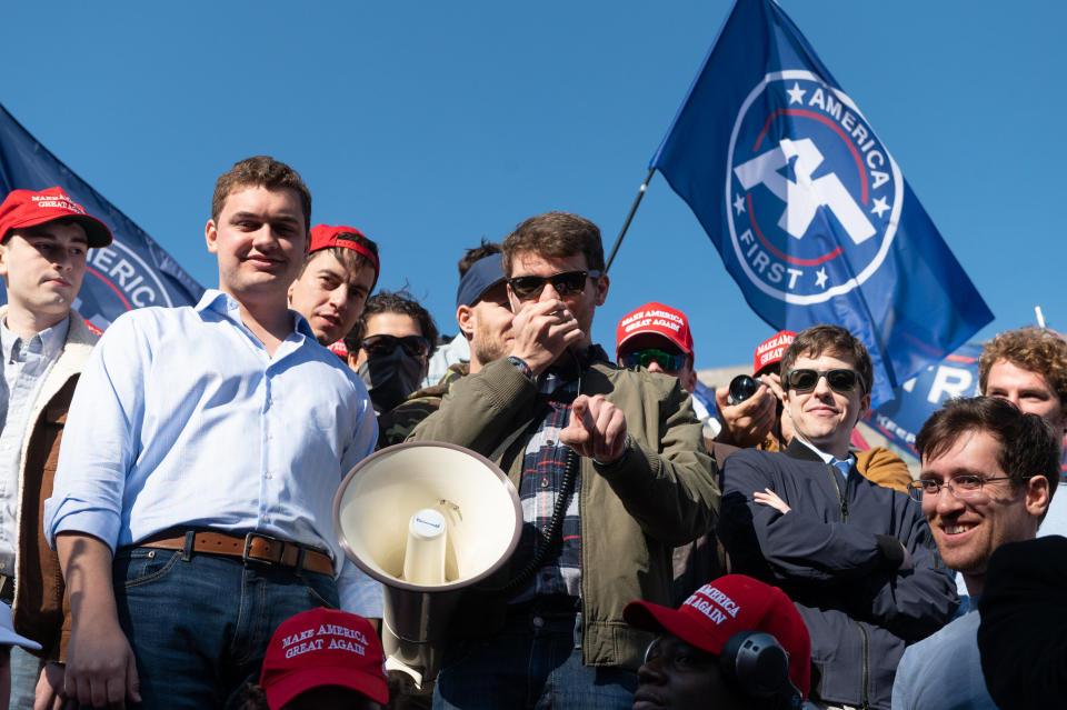 Nick Fuentes, the leader of the white nationalist America First, or Groypers, movement, in Washington, D.C., on Nov. 4. (Photo: Zach D Roberts/NurPhoto via Getty Images)