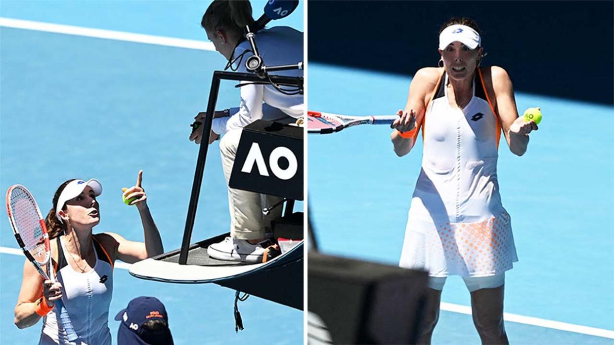 Alize Cornet (pictured) arguing with the chair umpire at the Australian Open.