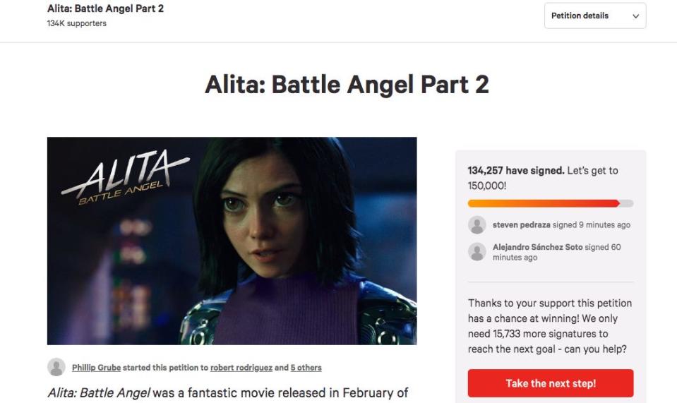 alita battle angel petition