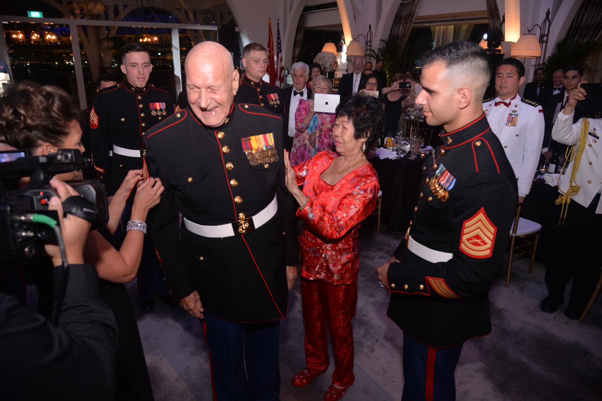 William "Bill" Hook at the annual United States Marine Corps Ball at Normanton Park in November 2018, where he received an honorary promotion to Seargent. PHOTO: US Embassy