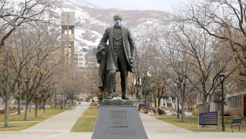 A statue of Louis Frederick Moench, founder and first principal of Weber State University, is pictured on the Weber State University campus in Ogden on Nov. 10, 2020.