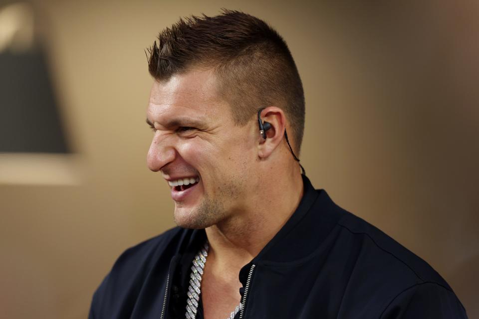 INGLEWOOD, CALIFORNIA - DECEMBER 16: Rob Gronkowski looks on prior to the game between the UCLA Bruins and the Boise State Broncos during the Starco Brands LA Bowl Hosted by Gronk at SoFi Stadium on December 16, 2023 in Inglewood, California. (Photo by Katelyn Mulcahy/Getty Images)