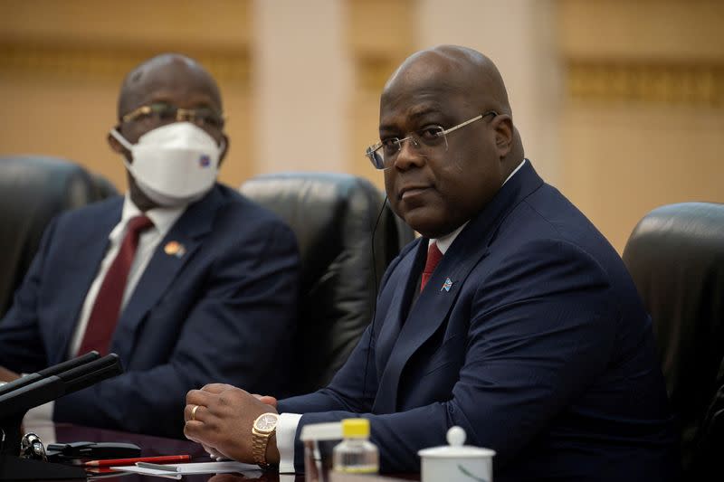 FILE PHOTO: Democratic Republic of Congo's President Felix Tshisekedi attends talks with Chinese Premier Li Qiang at the Great Hall of the People in Beijing