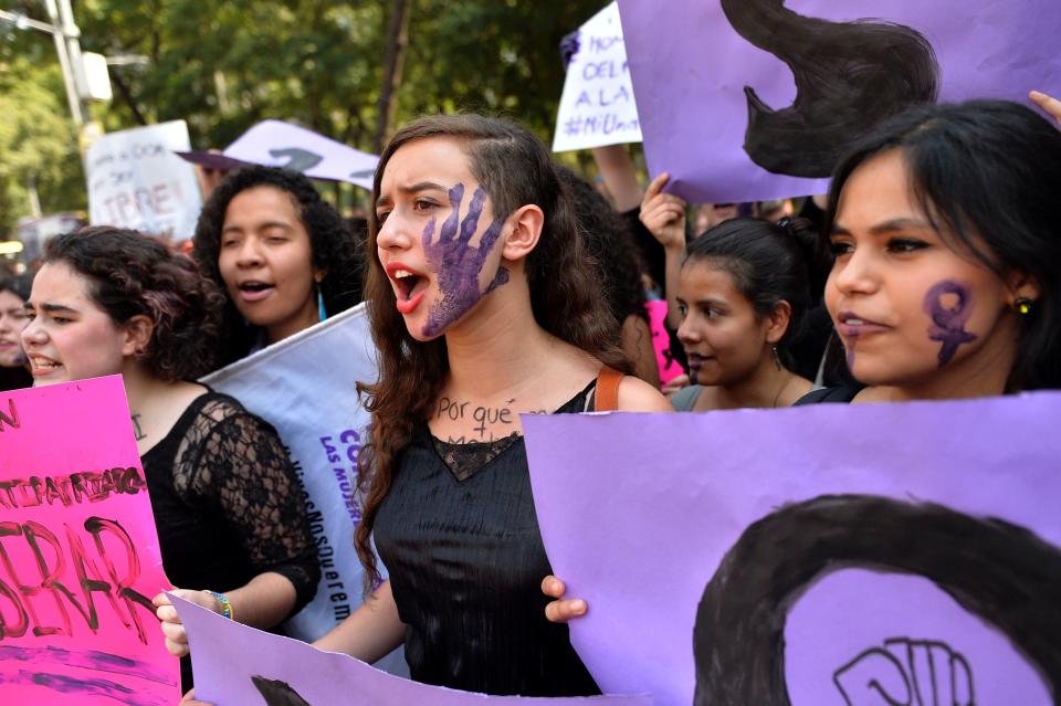 Women in Mexico City protest in "Ni Una Menos" demonstrations.&nbsp;