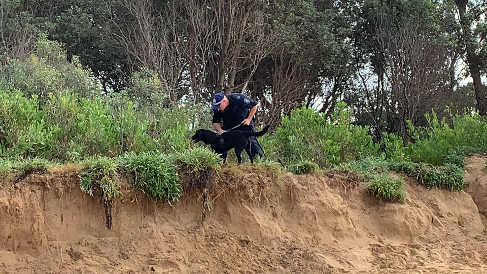 Police are searching the surrounding sand dunes using a cadaver dog. Source: Yahoo News Australia / Michael Dahlstrom
