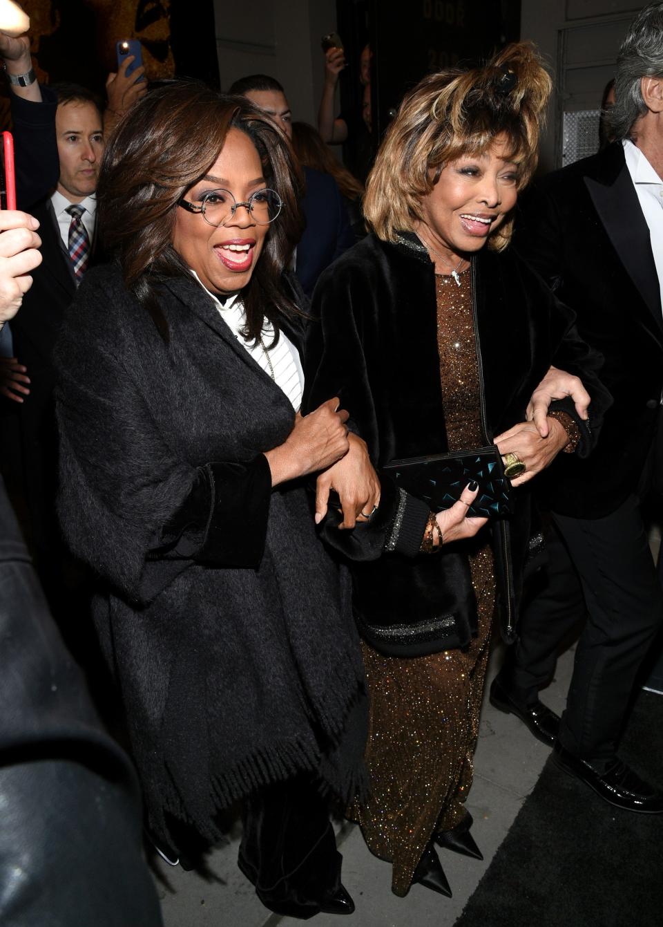 Tina Turner arrives with Oprah Winfrey and husband Erwin Bach for the opening night of "Tina - The Tina Turner Musical."