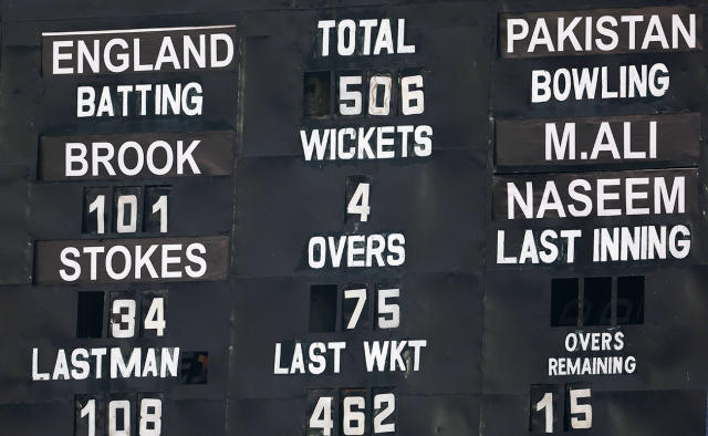 The scoreboard, pictured here displaying the final score at stumps on day one of the first Test between England and Pakistan.
