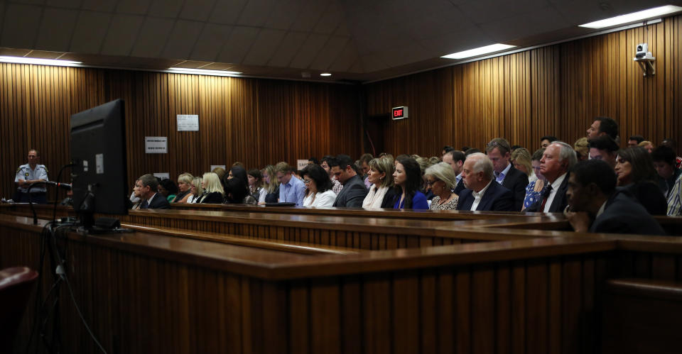 An overall view of the court as state prosecutor Gerrie Nel questions Oscar Pistorius, in Pretoria, South Africa, Friday, April 11, 2014. Pistorius is charged with the murder of his girlfriend Steenkamp, on Valentines Day in 2013. (AP Photo/Themba Hadebe, Pool)