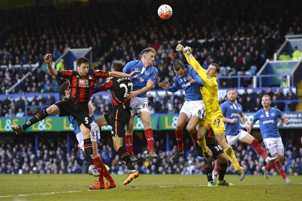 Football Soccer - Portsmouth v AFC Bournemouth - FA Cup Fourth Round - Fratton Park - 30/1/16 Portsmouth's Ryan Fulton punches the ball clear Action Images via Reuters / Adam Holt Livepic EDITORIAL USE ONLY. No use with unauthorized audio, video, data, fixture lists, club/league logos or "live" services. Online in-match use limited to 45 images, no video emulation. No use in betting, games or single club/league/player publications. Please contact your account representative for further details.