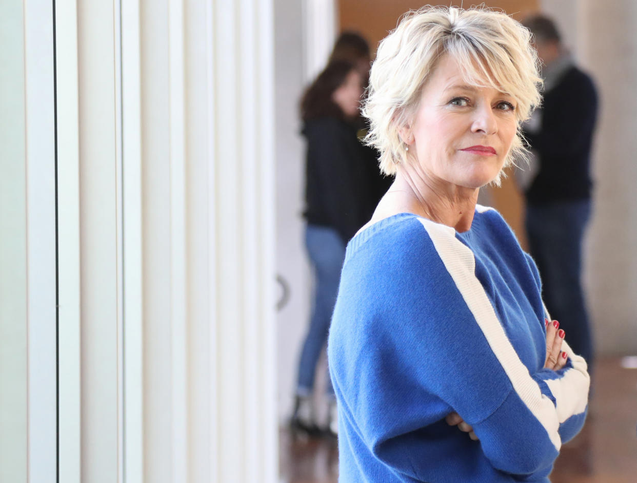 (From L) TV host Sophie Davant stands before a Telethon press conference in Paris, on November 8, 2018. (Photo by JACQUES DEMARTHON / AFP)        (Photo credit should read JACQUES DEMARTHON/AFP via Getty Images)