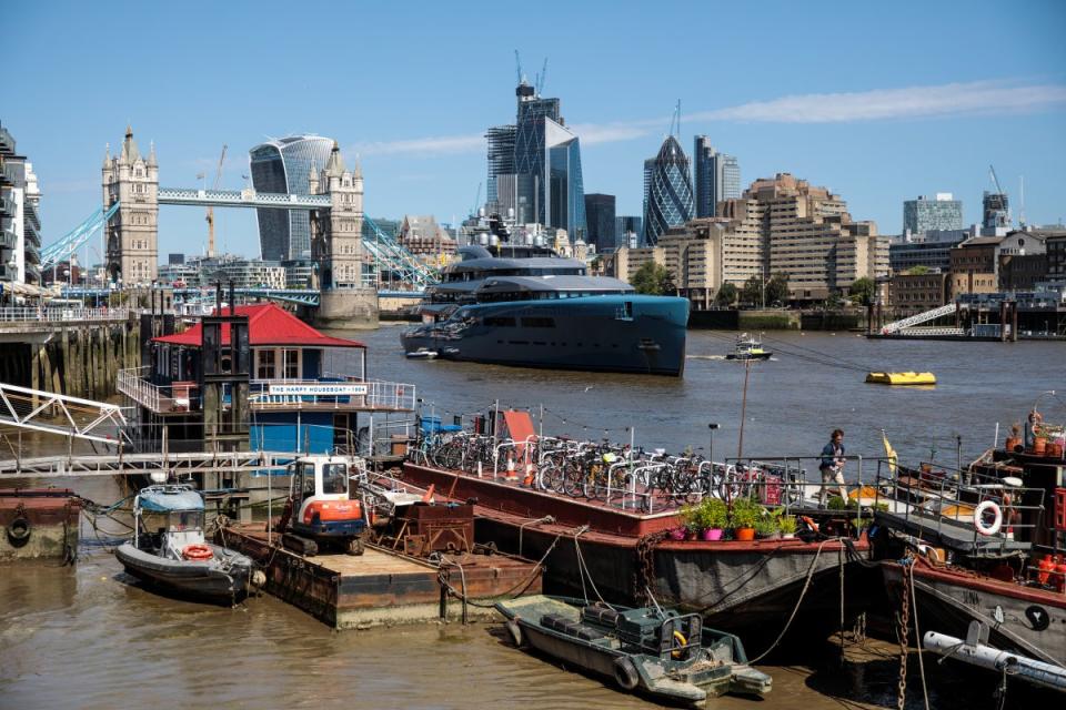 Lewis was ordered to surrender his luxury yacht Aviva, seen here moored by Butler's Wharf in London in 2018 (Getty Images)