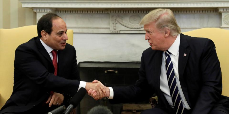 U.S. President Donald Trump shakes hands with Egyptian President Abdel Fattah al-Sisi