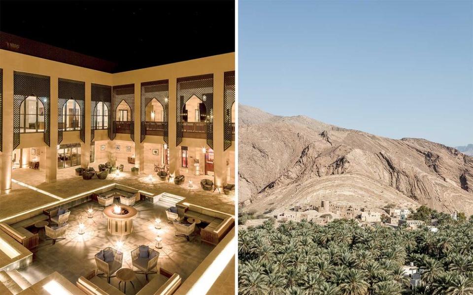 From left: A courtyard at Anantara; the ruins of Birkat al Mawz, a town at the base of Jabal Akhdar. | Stefan Ruiz