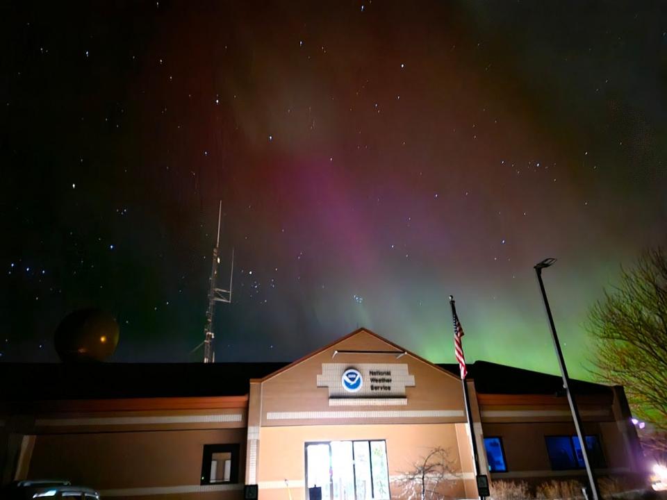 The lights float above the National Weather Service office.