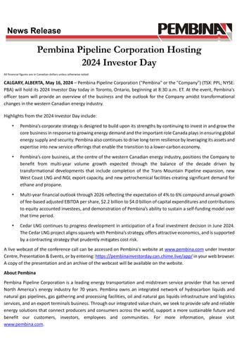 Pembina Pipeline Corporation Hosting 2024 Investor Day