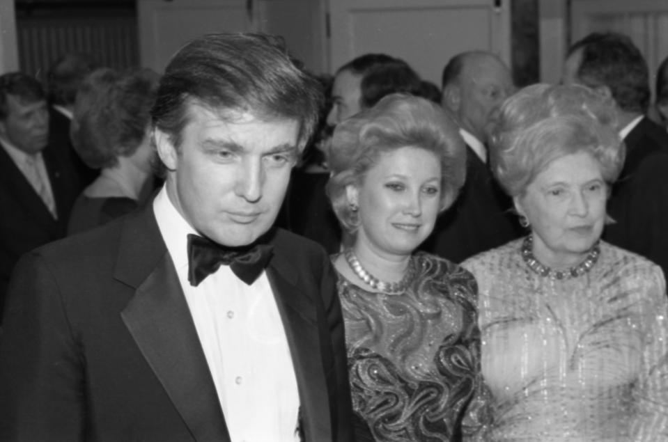 Businessman Donald Trump, his sister Maryanne Trump Barry and his mother Mary Anne MacLeod Trump attend the 90th birrthday celebration of Dr. Norman Vincent Peale author of the book "The Power of Positive Thinking" at the Waldorf Astoria Hotel in May 1988 in New York, New York. (Photo by Tom Gates/Getty Images)   