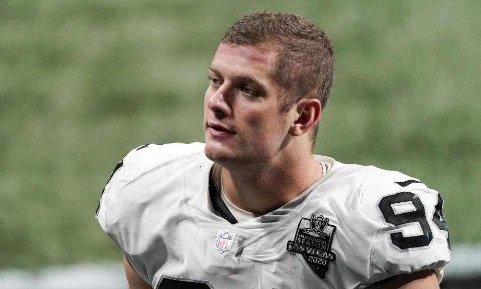 Las Vegas Raiders defensive end Carl Nassib leaves the field after an NFL football game against the Atlanta Falcons in Atlanta on 29 November, 2020.