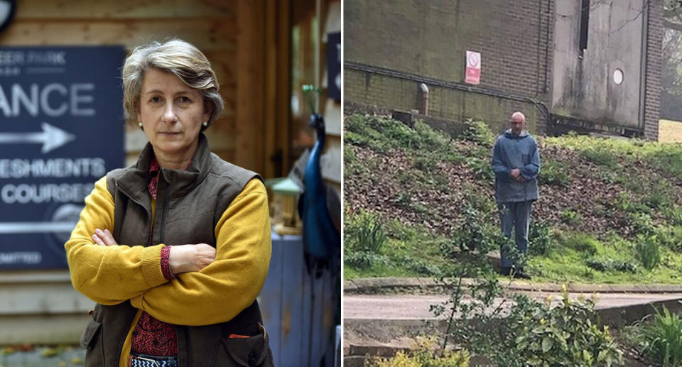 Melanie Meigh, left, claims the monks, right, are trying to intimidate her (Picture: SWNS)