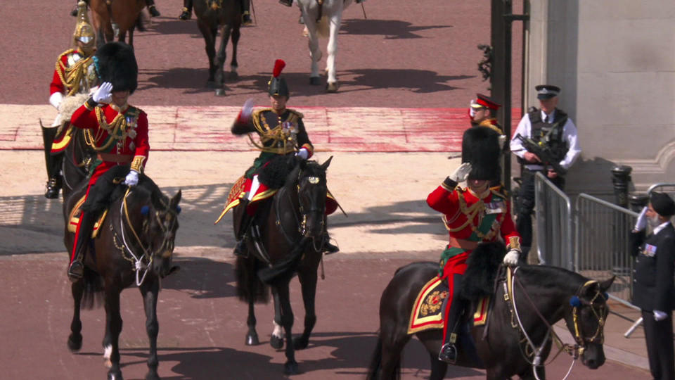 Prince William, Princess Anne and Prince Charles participate in Trooping the Colour.  / Credit: CBS News