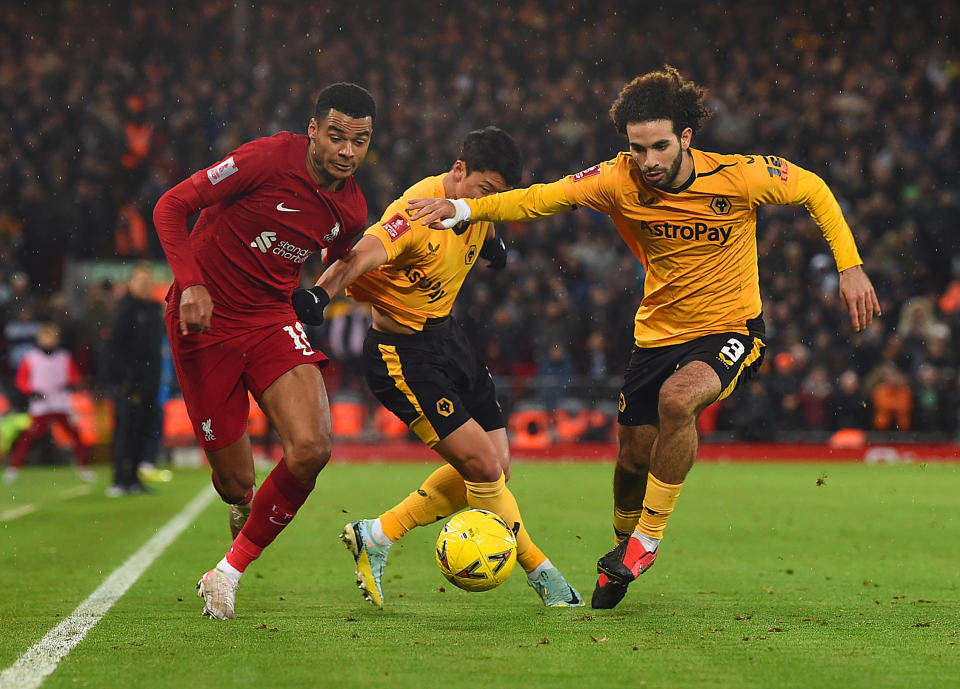 LIVERPOOL, ENGLAND - JANUARY 07: (THE SUN OUT,THE SUN ON SUNDAY OUT) Cody Gakpo of Liverpool during the game between Liverpool v Wolverhampton Wanderers at Anfield on January 07, 2023 in Liverpool, England. (Photo by John Powell/Liverpool FC via Getty Images)