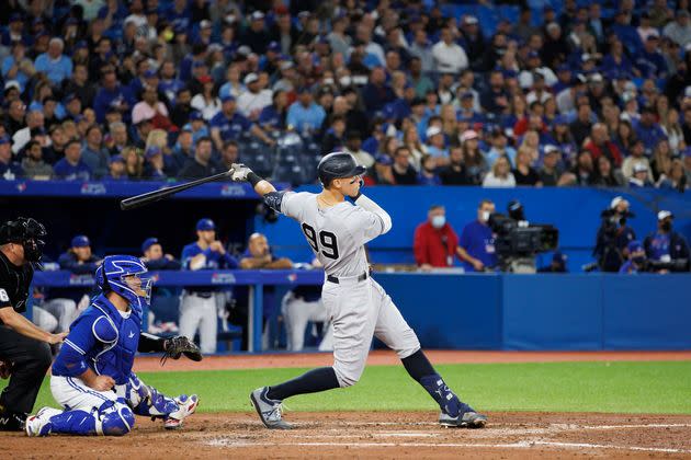 Yankees slugger Aaron Judge bats against the Blue Jays in Toronto on May 3, 2022.  (Photo: Cole Burston via Getty Images)