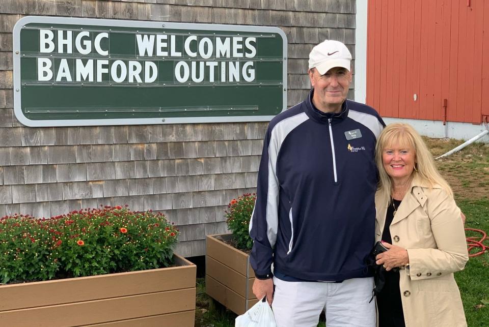 Paul and Mary Bamford are seen at Breakfast Hill Golf Club in Grenland during the 2020 Chris Bamford Memorial Golf Run. The 2022 event will be held Sunday, Oct. 2.